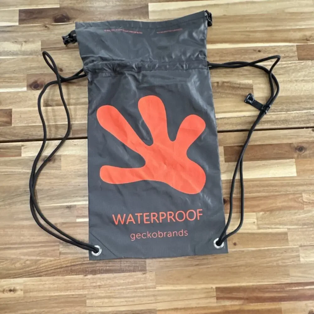 Geckobrands Waterproof‎ Drawstring Backpack Uline Gray Orange Nylon Hiking